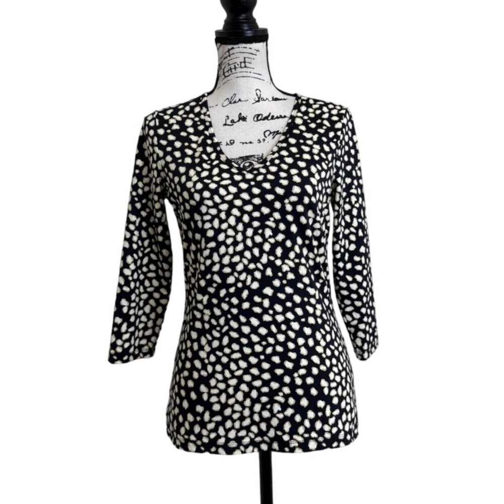 J. McLaughlin Womens Size S Top 3/4 Sleeve Catalin Cloth V-Neck Dot Print
